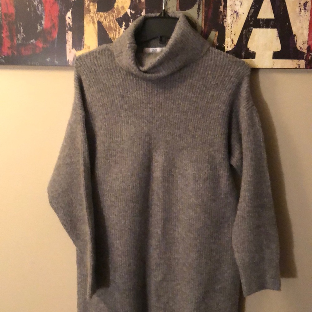 Grey long wool blend turtleneck